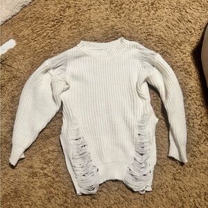 White Distressed Knit Sweater